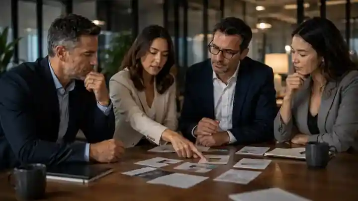 Equipe avalia o contexto de relacionamento antes de escolher a próxima ação para diferentes clientes.